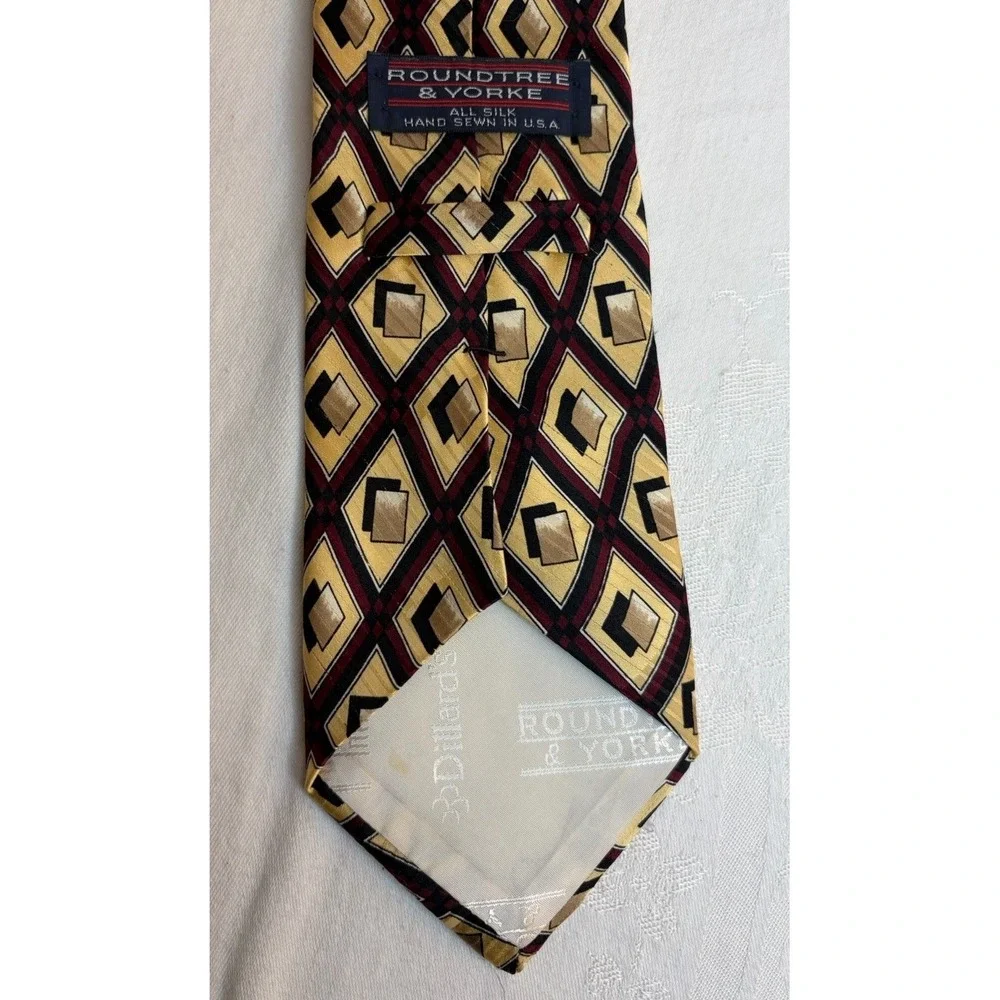 Roundtree & Yorke Men's Necktie 100% Silk Vintage Tie Geometric Art Deco
